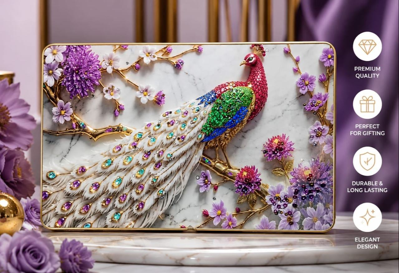 3D Peacock Crystal Wall Art  (12×18 Size)