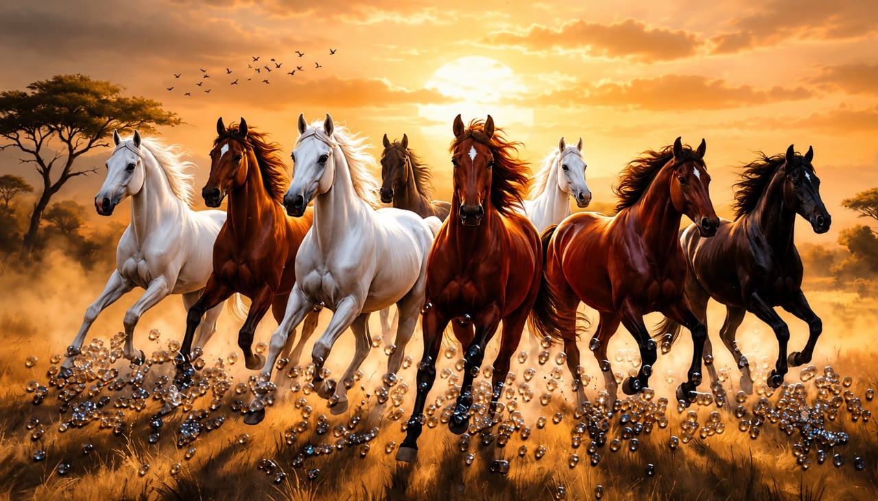 7 running horses vastu painting  (12×18 Size)