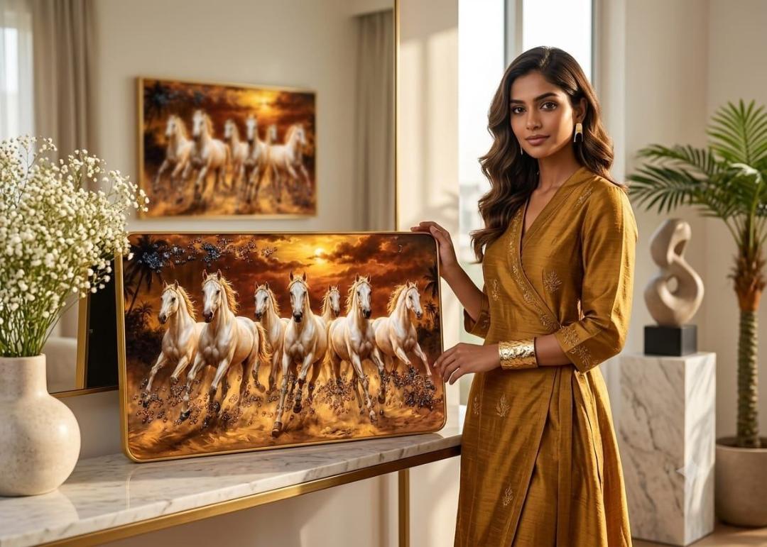 7 Running Horses Vastu Painting  (12×18 Size)