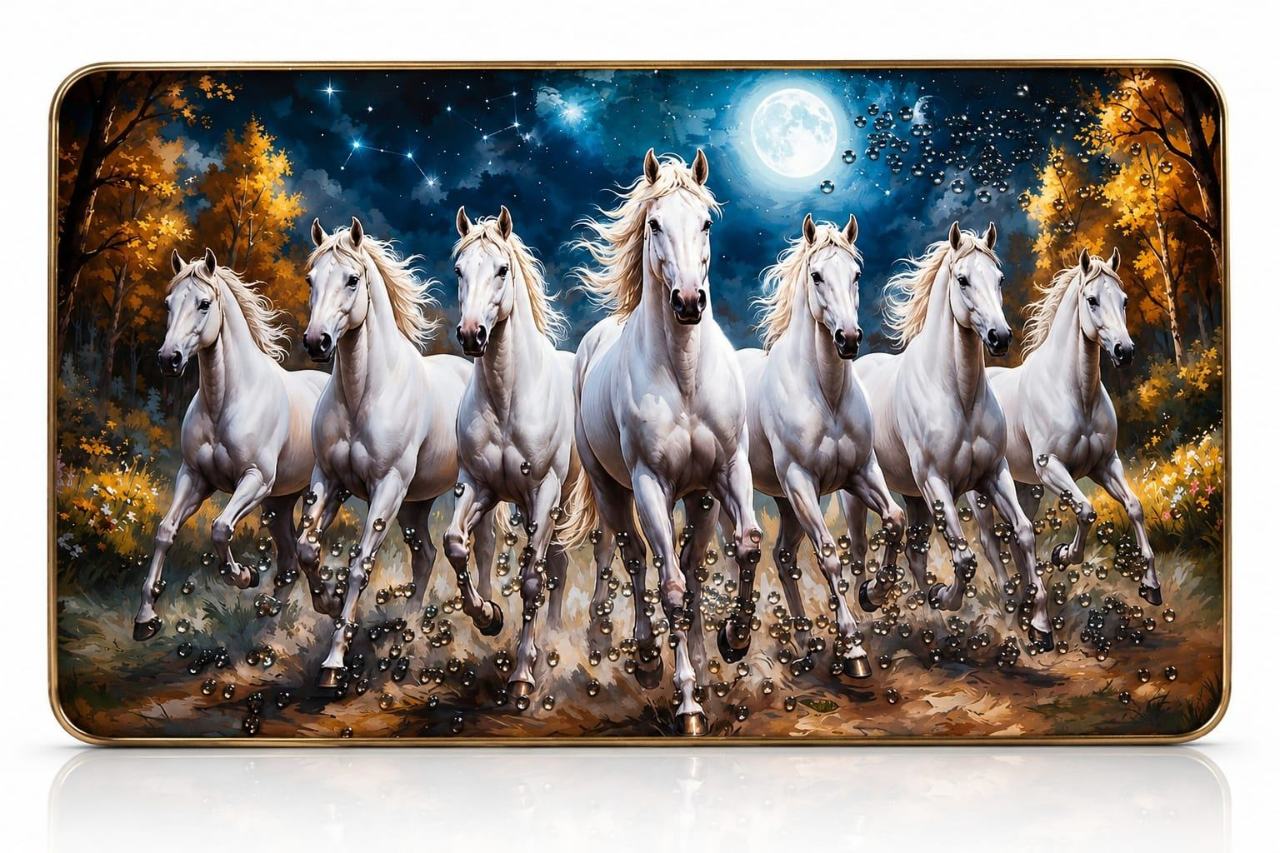 7 running horses vastu painting  (12×18 Size)