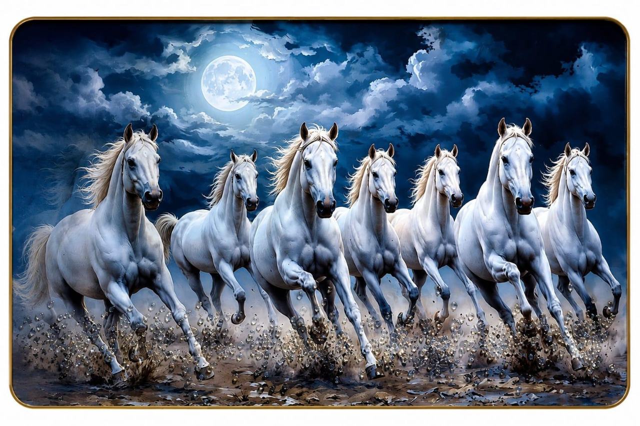7 running horses vastu painting  (12×18 Size)