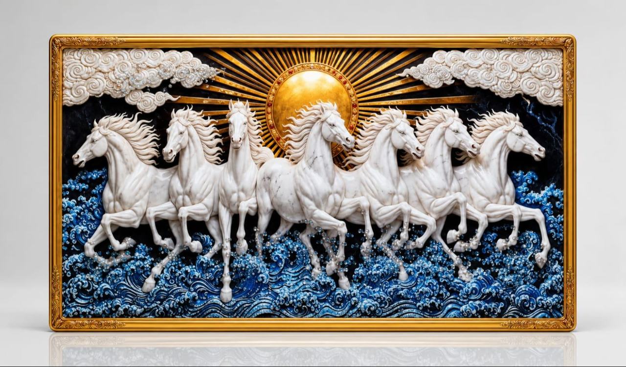 7 running horses vastu painting  (12×18 Size)