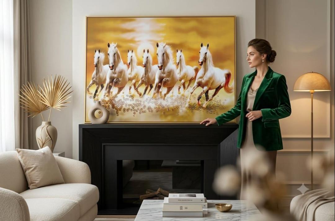 7 Running Horses Vastu Painting  (12×18 Size)
