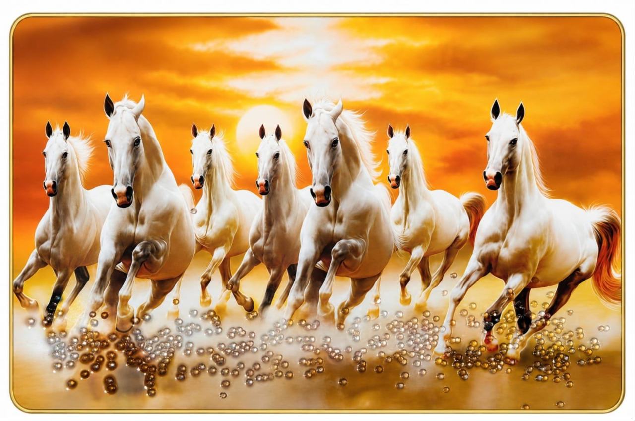7 Running Horses Vastu Painting  (12×18 Size)