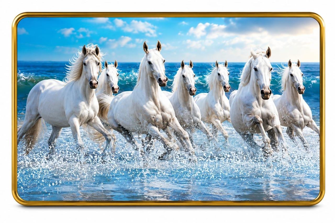 7 running horses vastu painting  (12×18 Size)