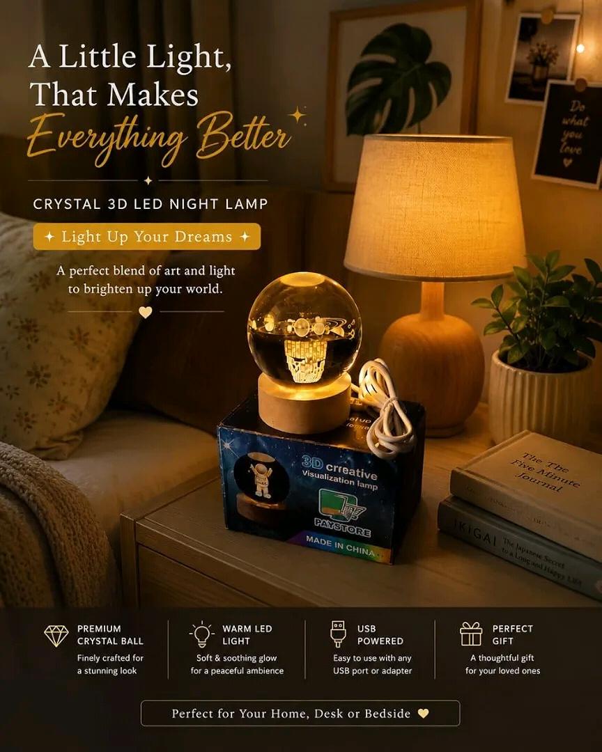 Crystal 3D LED Night Lamp