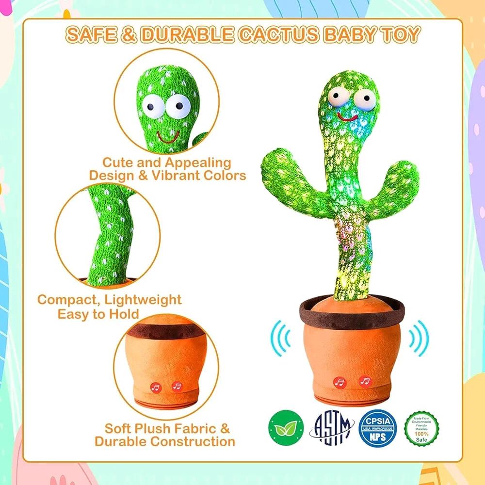 Dancing Cactus Toy with Singing, LED Lights & Voice Repeat
