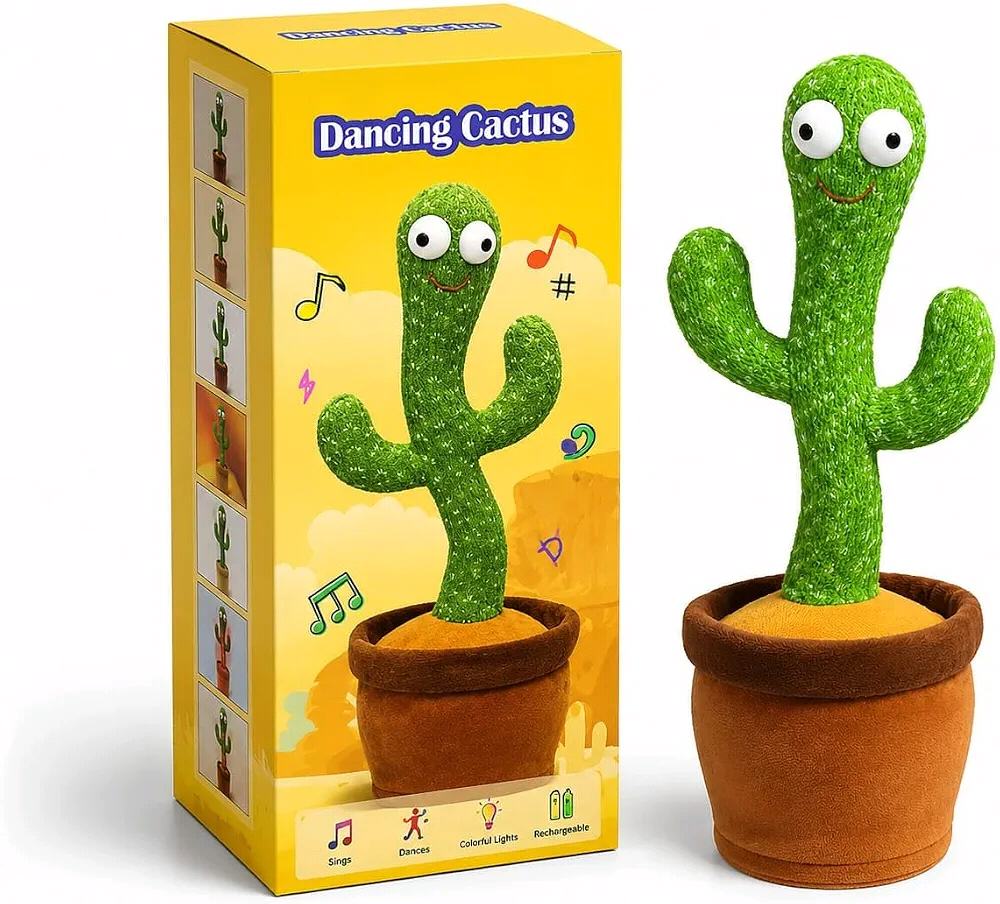 Dancing Cactus Toy with Singing, LED Lights & Voice Repeat
