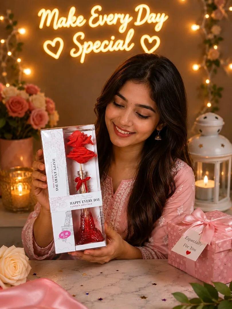 Decorative flower reed diffuser gift set