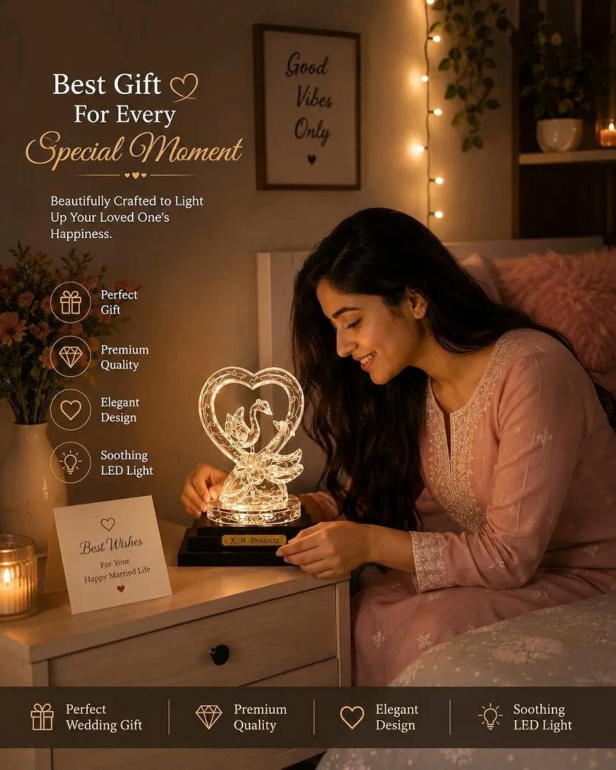 ek khubsurat Swan Couple LED Light gift item ka advertisement hai