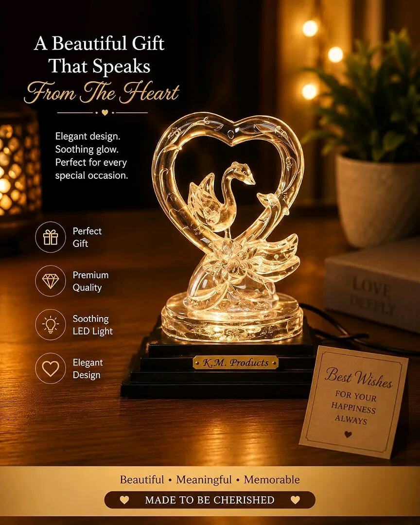 ek khubsurat Swan Couple LED Light gift item ka advertisement hai