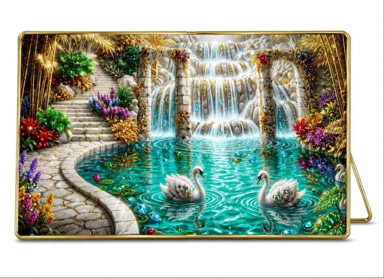Golden Paradise Waterfall Canvas Painting (12×18 Size)