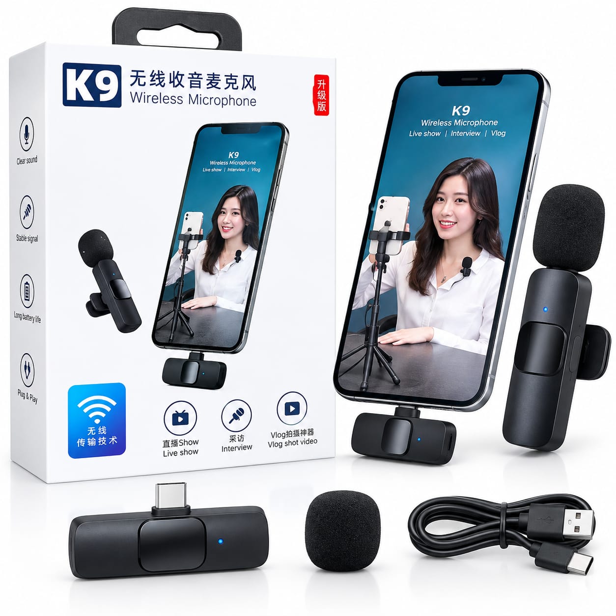 K9 Wireless Microphone for Mobile – Clip-On Lavalier Mic