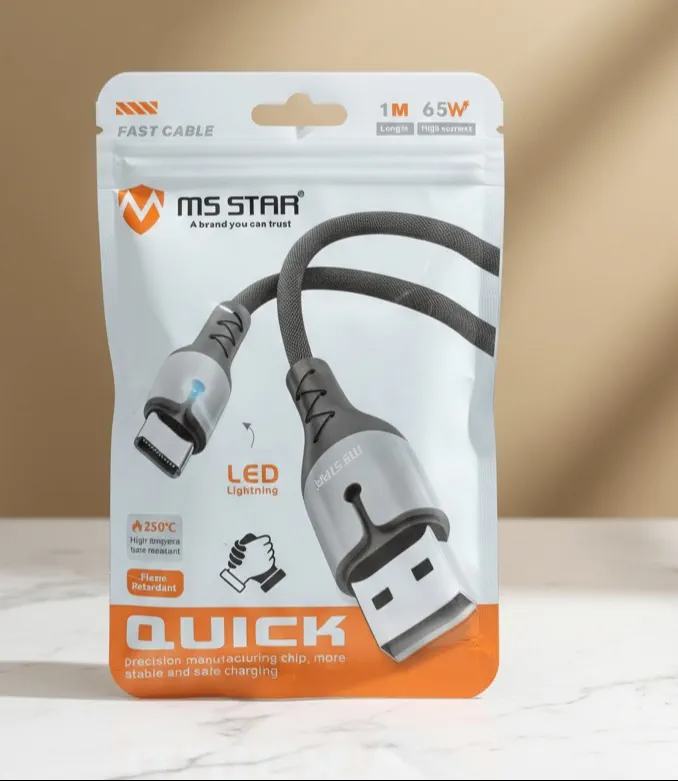MS STAR 65W Fast Charging LED Cable 1 Meter Warranty 6Month