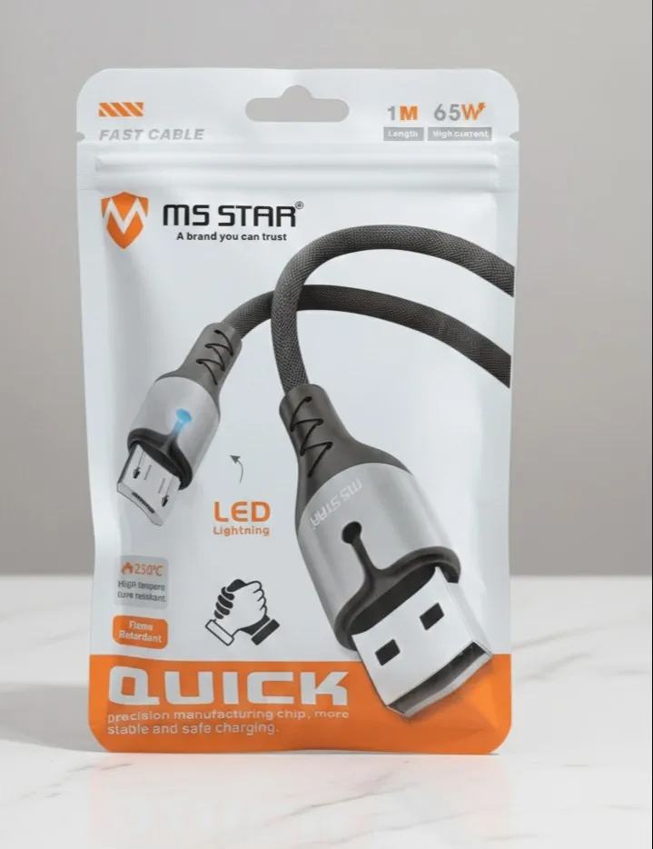 MS STAR 65W Fast Charging LED Cable 1 Meter Warranty 6 Month