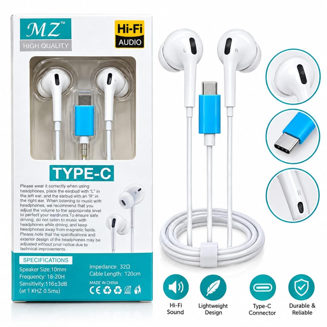 MZ E-100 Type-C In-Ear Stereo Earp hone with HD Audio & Mic
