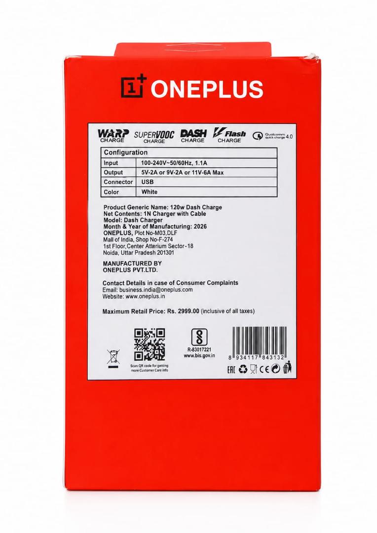 ONEPLUS DASH CHARGE 120W  ULTRA  POWER ADAPTER  WARRANTY 6MONTH