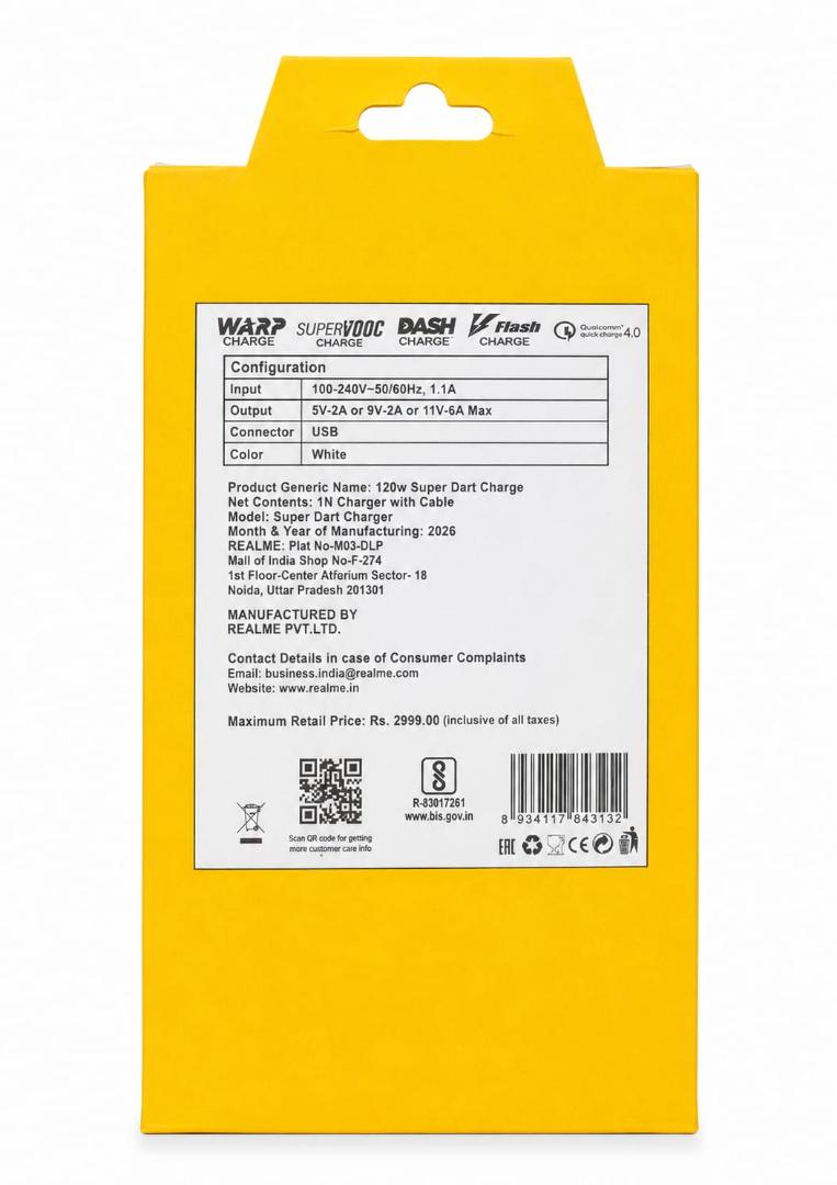 REALME SUPER FAST 120W ULTRA POWER ADAPTER  WARRANTY 6MONTH