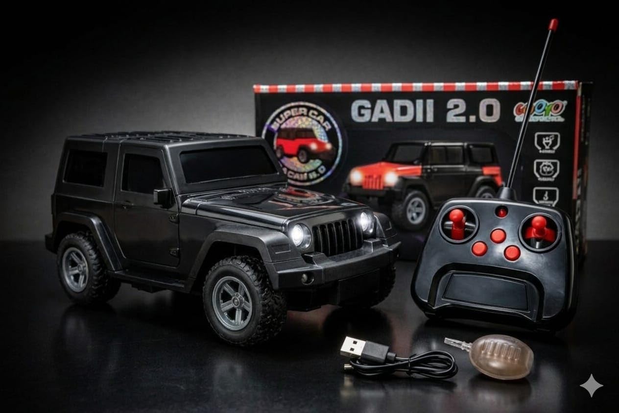Thar Inspired Rechargeable RC Car with Smoke Effect, LED Lights, 4 Direction Control, USB (Black)