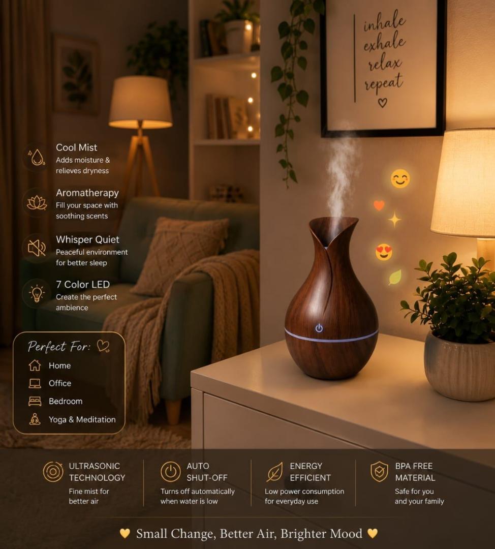 इस फोटो में जो प्रोडक्ट (सलेक्टेड रीजन) दिखाया गया है, उसे Ultrasonic Aroma Humidifier & Essential Oil Diffuser कहा जाता है