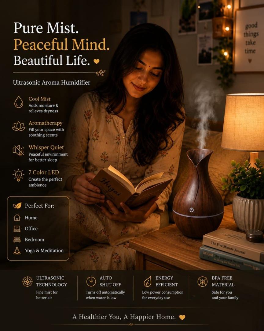 इस फोटो में जो प्रोडक्ट (सलेक्टेड रीजन) दिखाया गया है, उसे Ultrasonic Aroma Humidifier & Essential Oil Diffuser कहा जाता है
