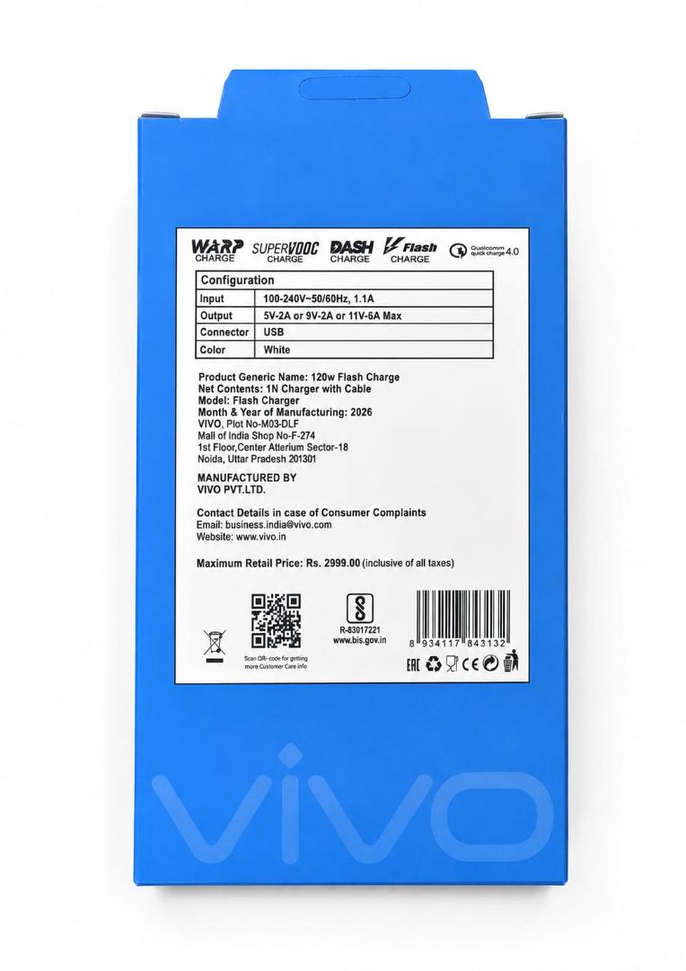 Vivo 120W Flash Charge ulter power adapter Warranty 6Month