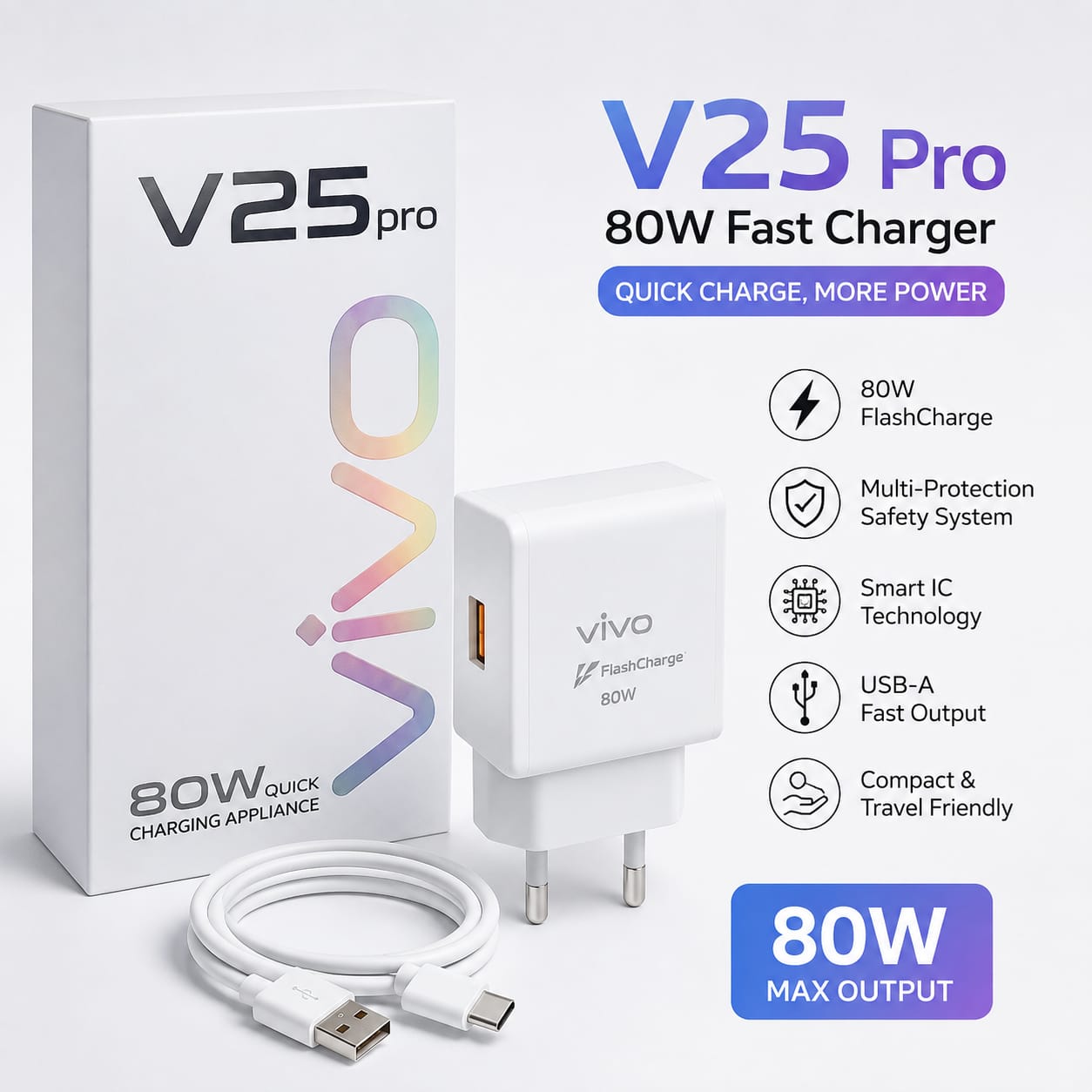 Vivo V25 pro 80w Fast Charger Warranty 6 Month