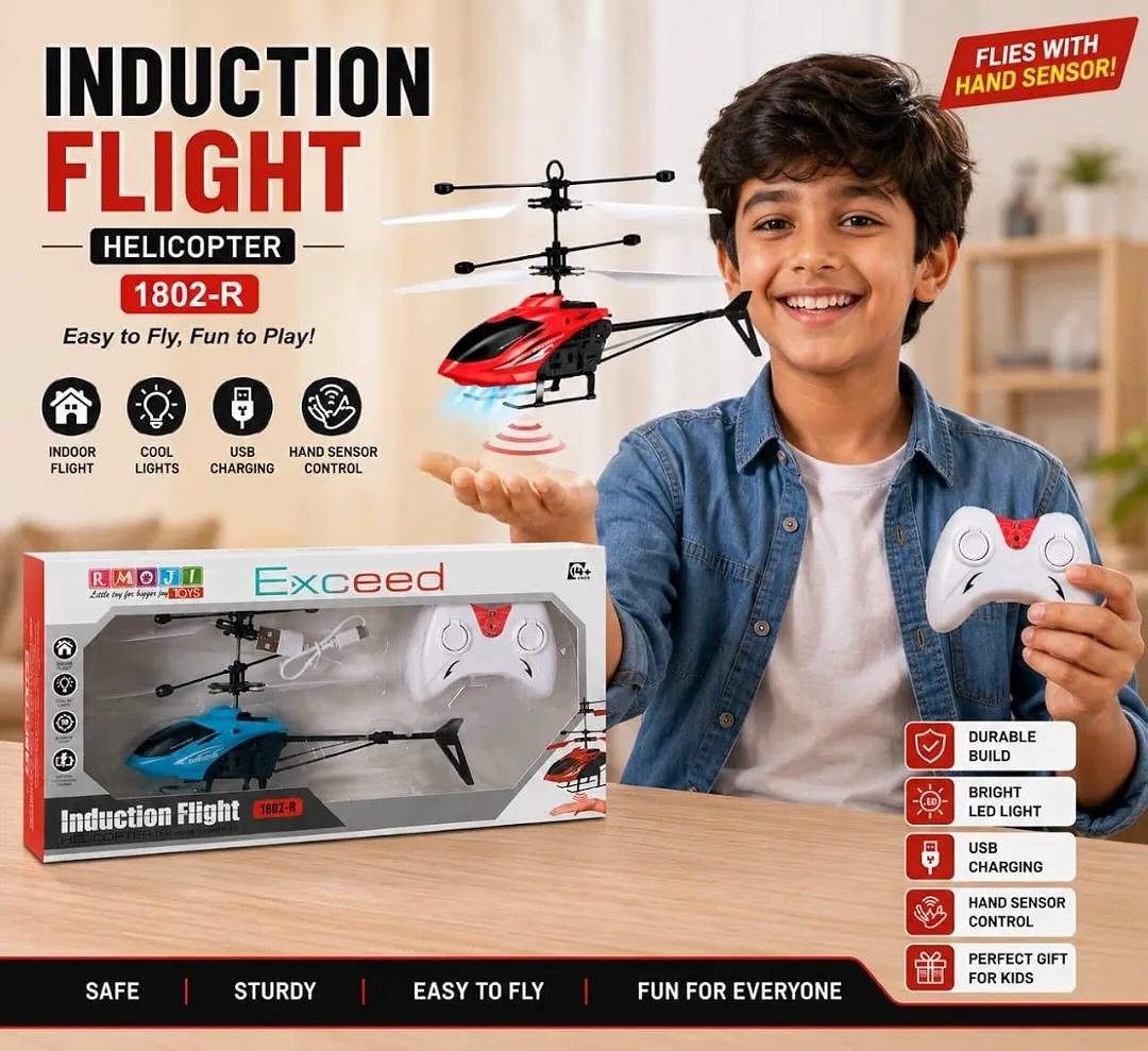 Yeh ek Induction Flight Helicopter toy (khilona) hai, jise remote aur haath ke sensor dono se control kiya ja sakta hai.