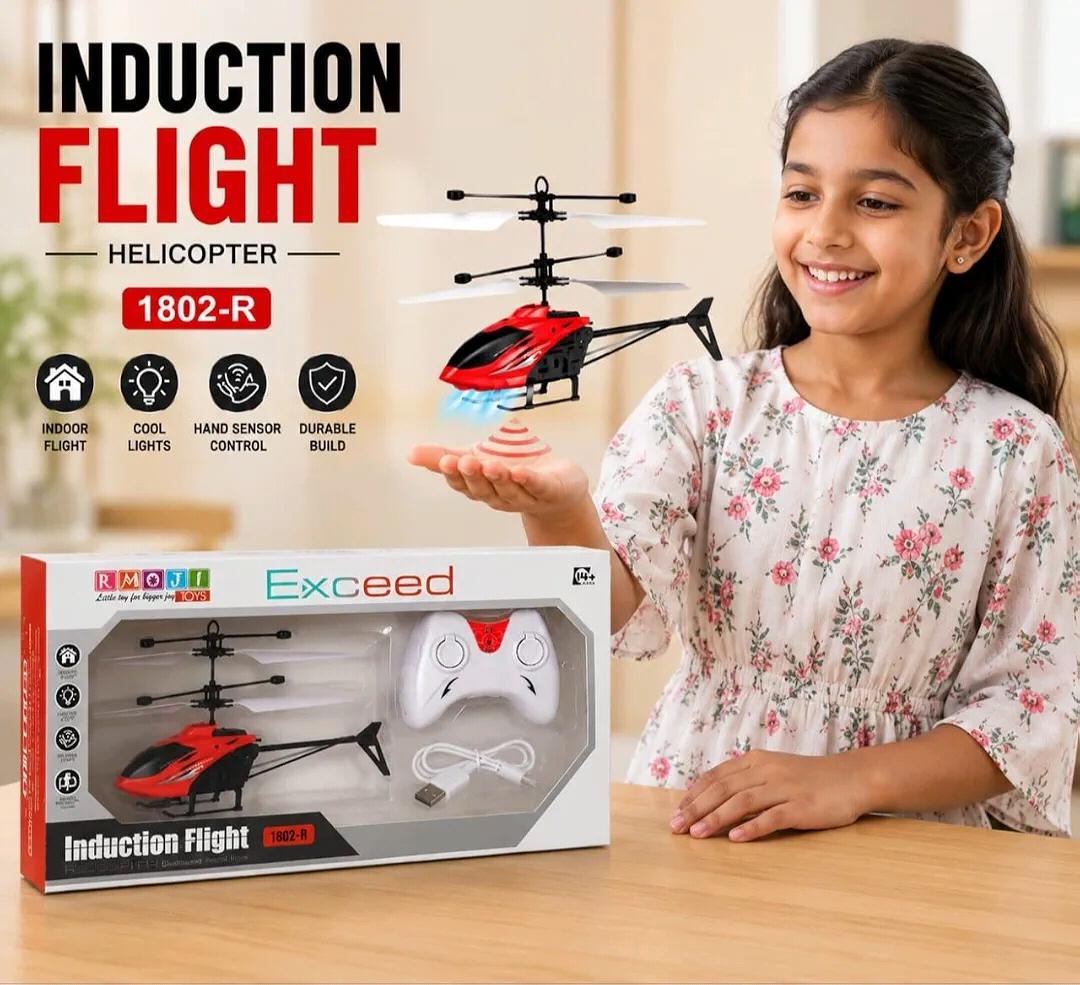 Yeh ek Induction Flight Helicopter toy (khilona) hai, jise remote aur haath ke sensor dono se control kiya ja sakta hai.