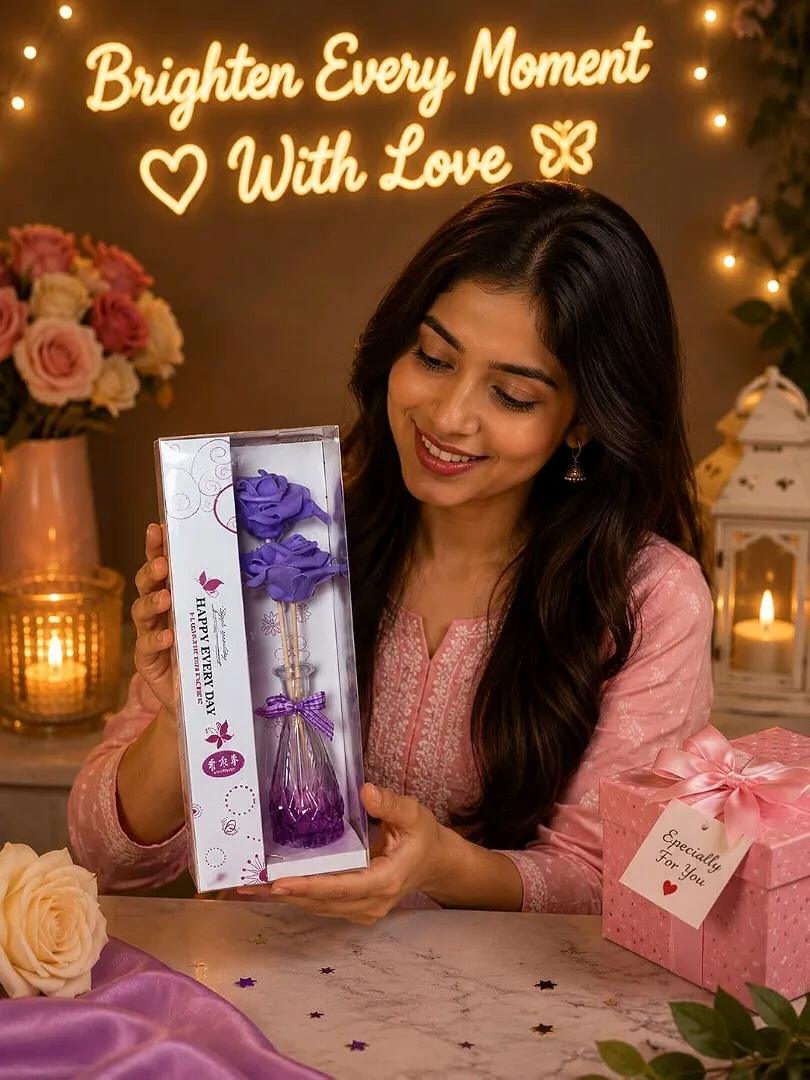 Decorative flower reed diffuser gift set